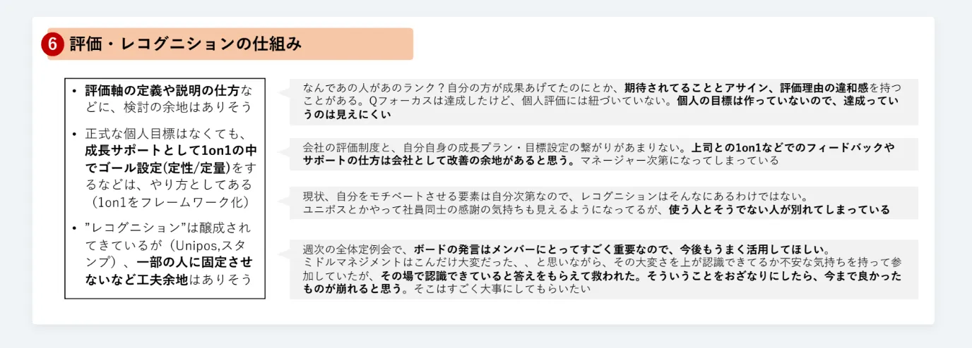 評価・称賛されにくい状況については組織サーベイでも課題として表出